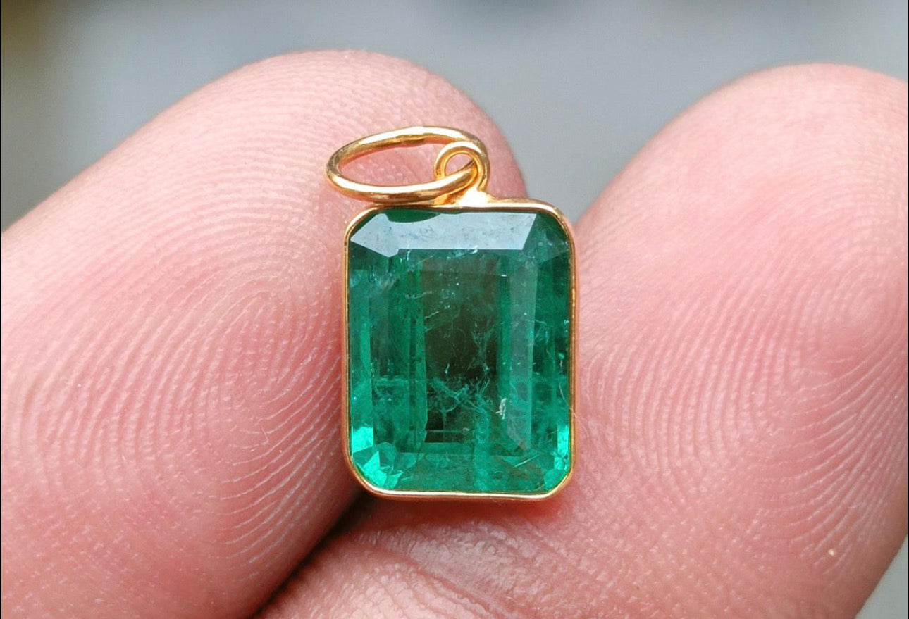 Emerald-cut natural emerald stone in solid 18k gold bezel setting | Stacked by Jayneebell