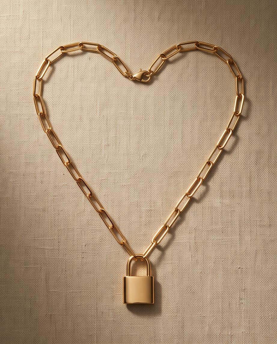 14k gold filled paperclip chain shaped into a heart with padlock pendant | Stacked by Jayneebell
