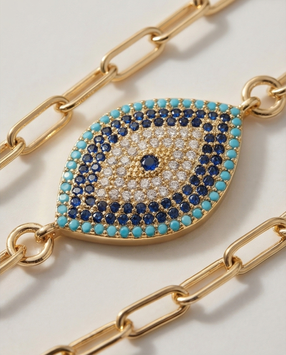 The Desert Guardian Bracelet | Gold Filled Paperclip Chain Evil Eye Bracelet