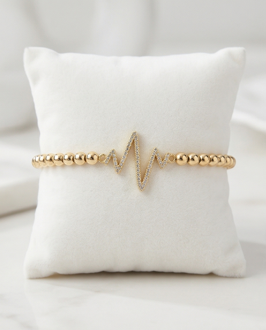 The Heartbeat Bracelet | Pavé Pulse Charm | 4mm Gold Filled Stretch Bracelet