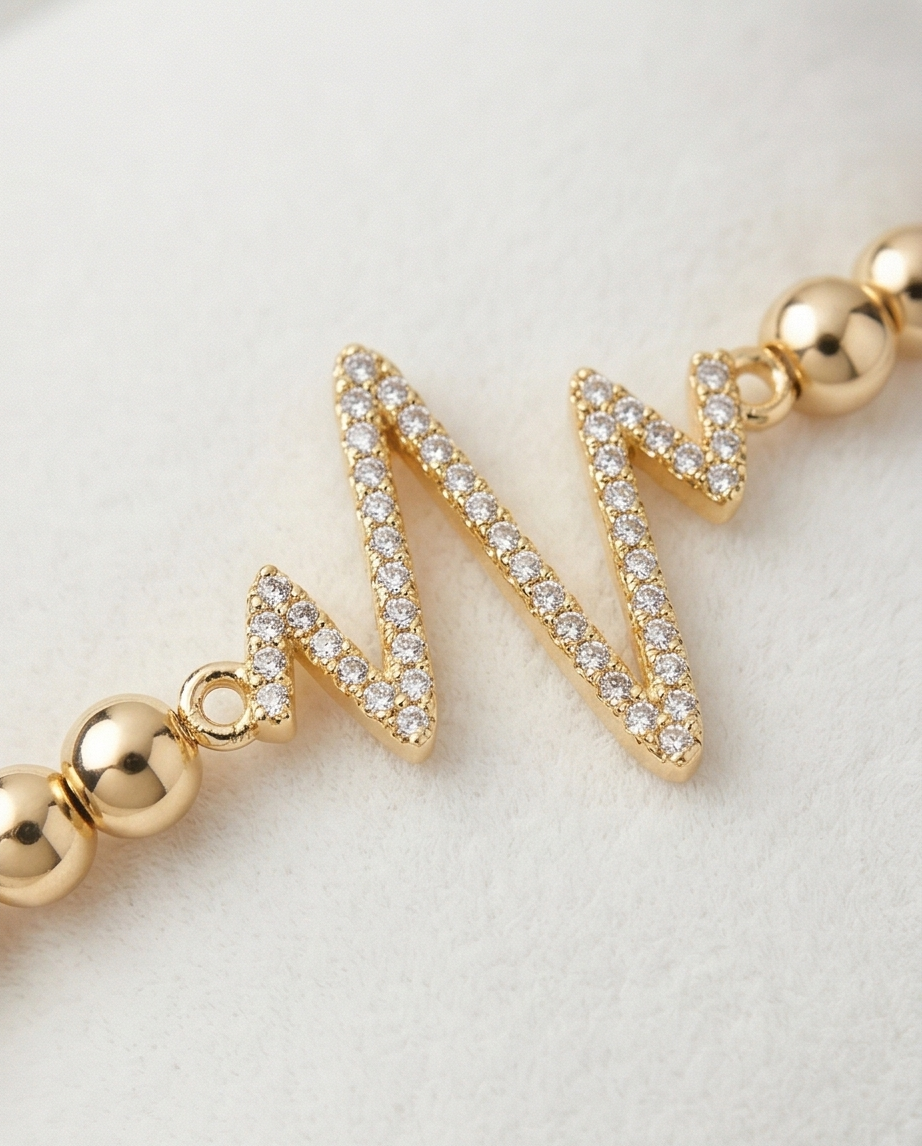 The Heartbeat Bracelet | Pavé Pulse Charm | 4mm Gold Filled Stretch Bracelet