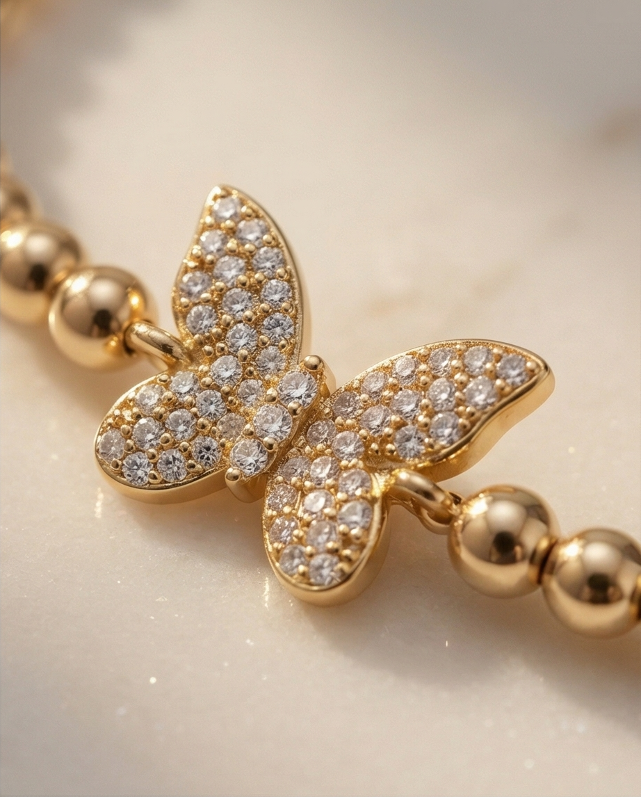 The Becoming Bracelet | Butterfly Pavé Charm | 4mm Gold Filled Stretch Bracelet