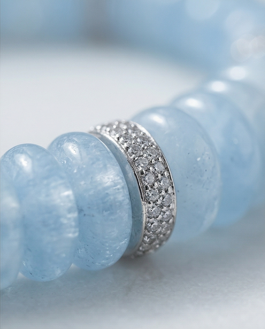 The Blue Haven Bracelet | Chalcedony + Diamond Accent Rondelle | Stretch Bracelet