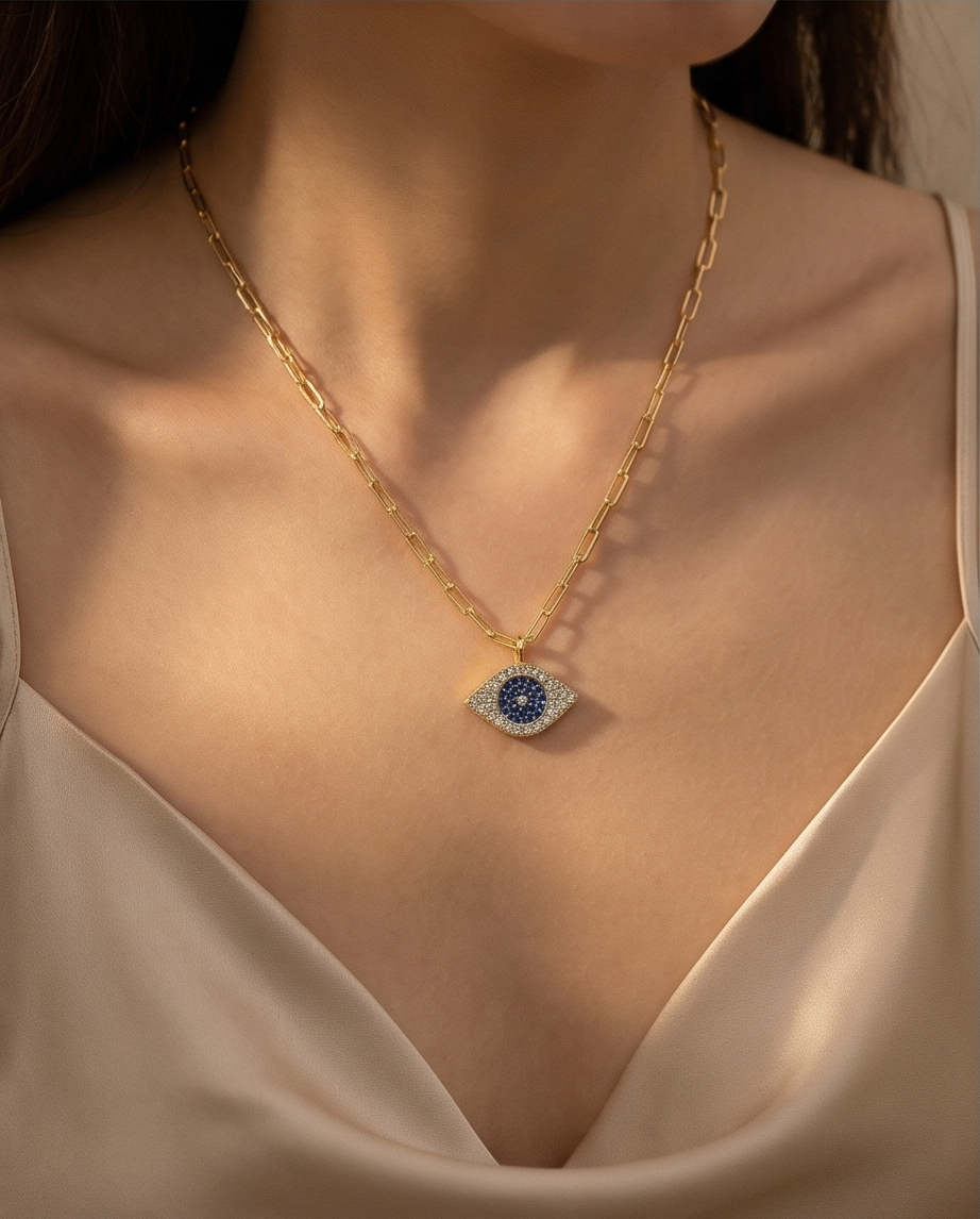 The Guardian Gaze Necklace | 14k Gold Filled Paperclip Chain + CZ Eye Pendant