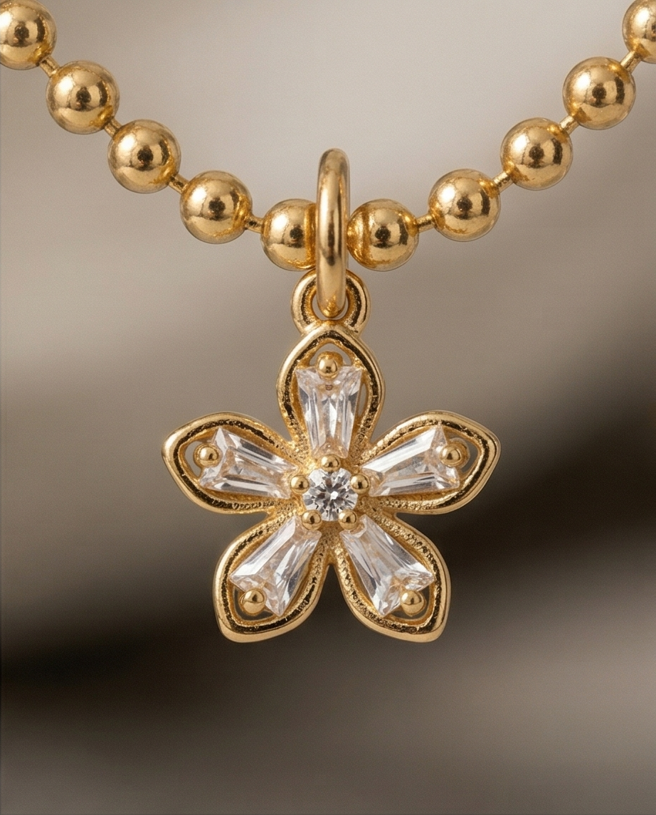 The Petal Necklace | 14k Gold Filled Beaded Chain with CZ Flower Pendant
