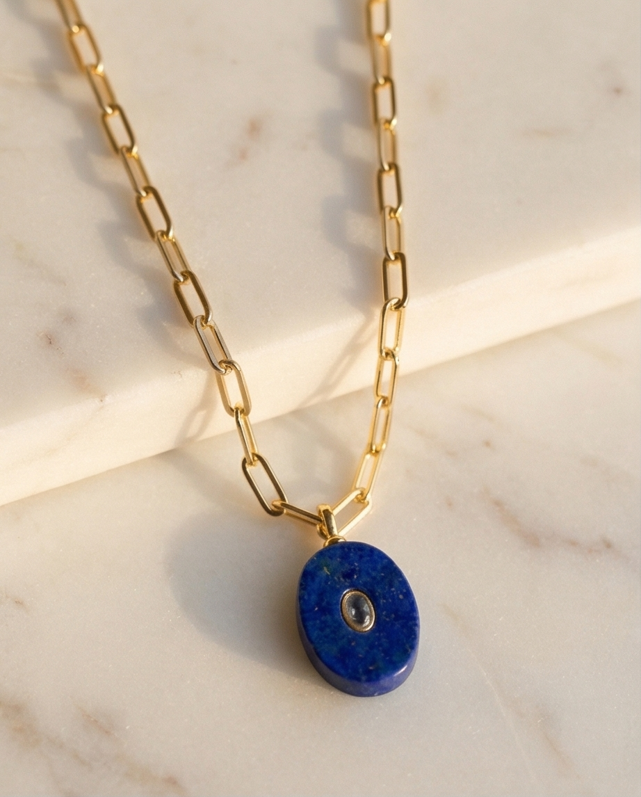The Aura Talisman Necklace | Paperclip Chain + Natural Stone Pendant