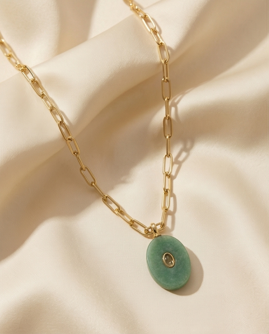The Aura Talisman Necklace | Paperclip Chain + Natural Stone Pendant