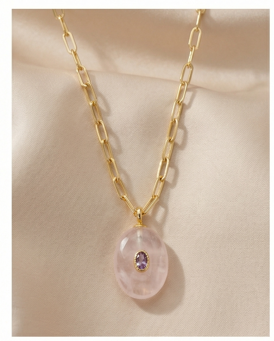 The Aura Talisman Necklace | Paperclip Chain + Natural Stone Pendant