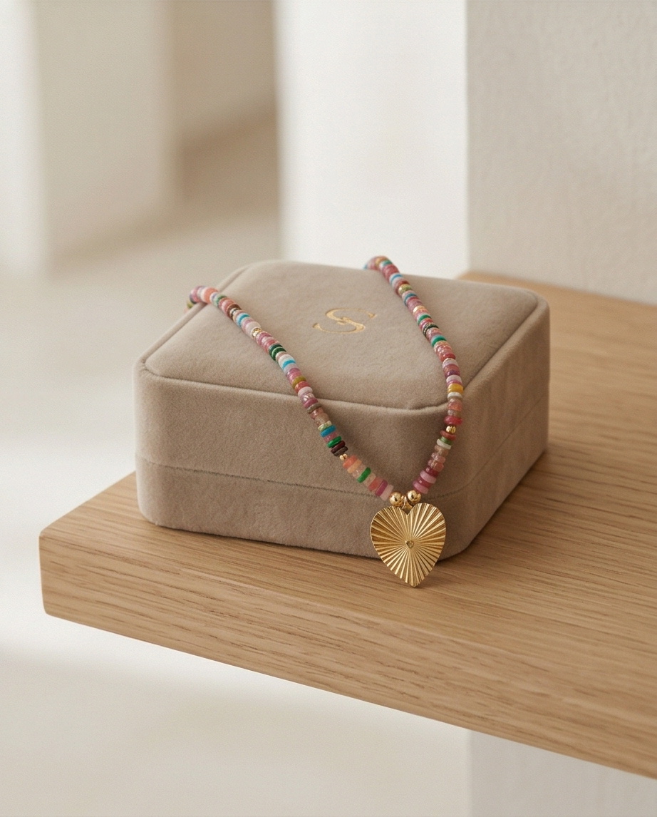 Heart Candy Necklace | 14k Gold Filled 4mm/5mm Beaded Necklace with Heart Pendant