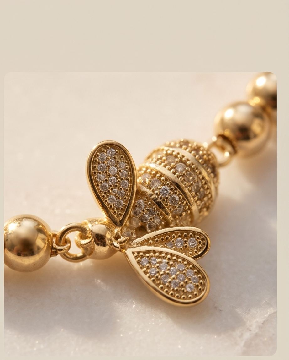 Signature Bee Flat Charm Stretch Bracelet | 14k Gold Plated
