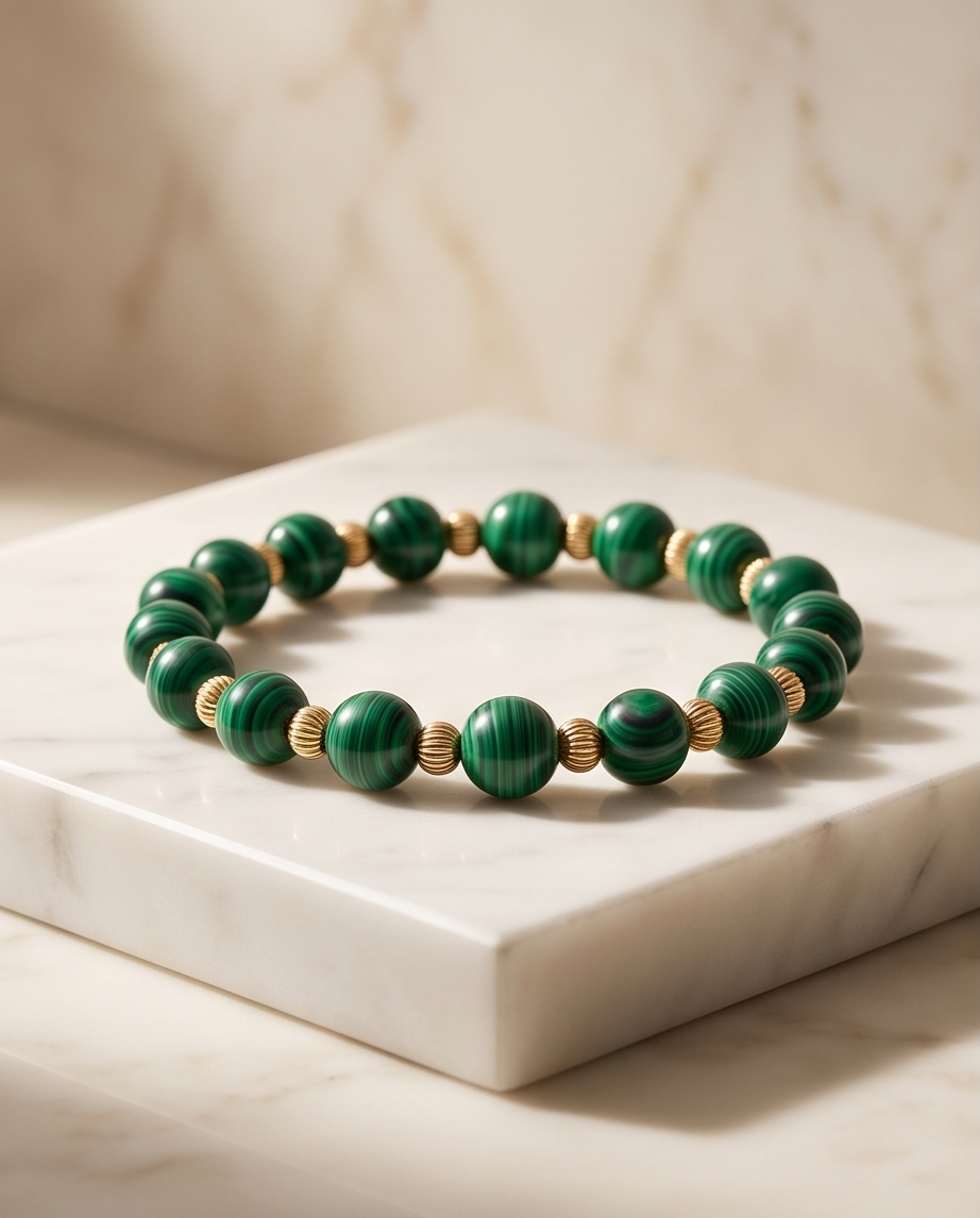 The Magnet Bracelet | Malachite + Gold Filled | 8mm