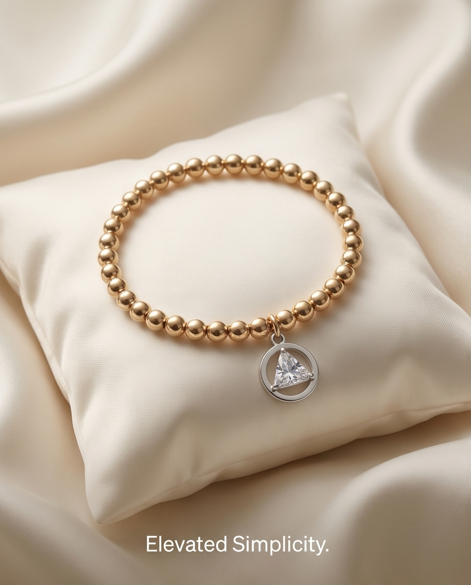 The Sobriety Bracelet | Pavé Triangle Charm | 14k Gold Filled | 4mm
