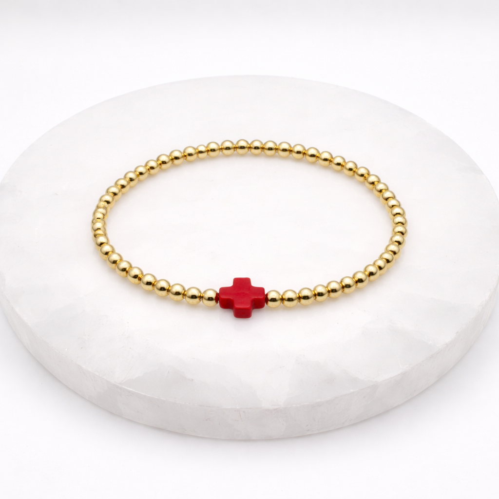 The Resin Cross Bracelet | 4mm Stretch | 14k Gold Filled