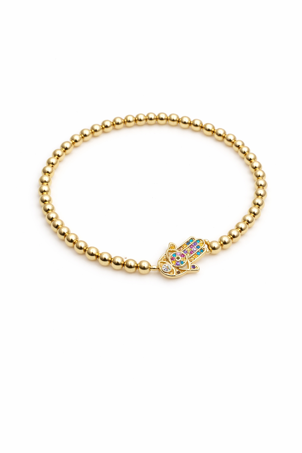 Hamsa Flat Charm Stretch Bracelet | 14k Gold Plated