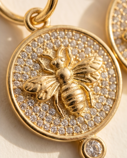 The Queen Bee | 14k Gold Filled Pavé Coin Hoop Earrings