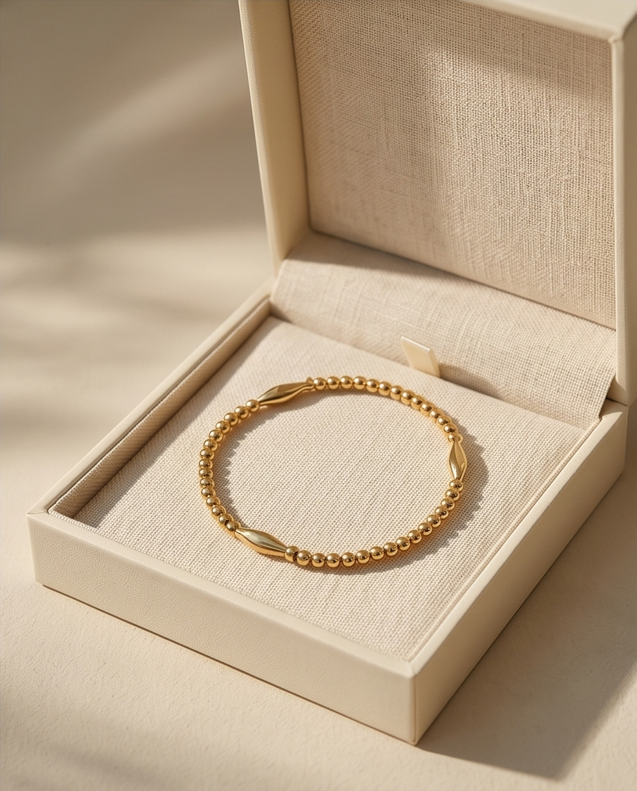 gold bracelet on a linen background