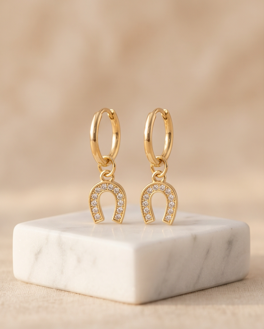 The Lucky Girl | 14k Gold Filled Pavé Horseshoe Hoop Earrings
