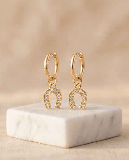The Lucky Girl | 14k Gold Filled Pavé Horseshoe Hoop Earrings
