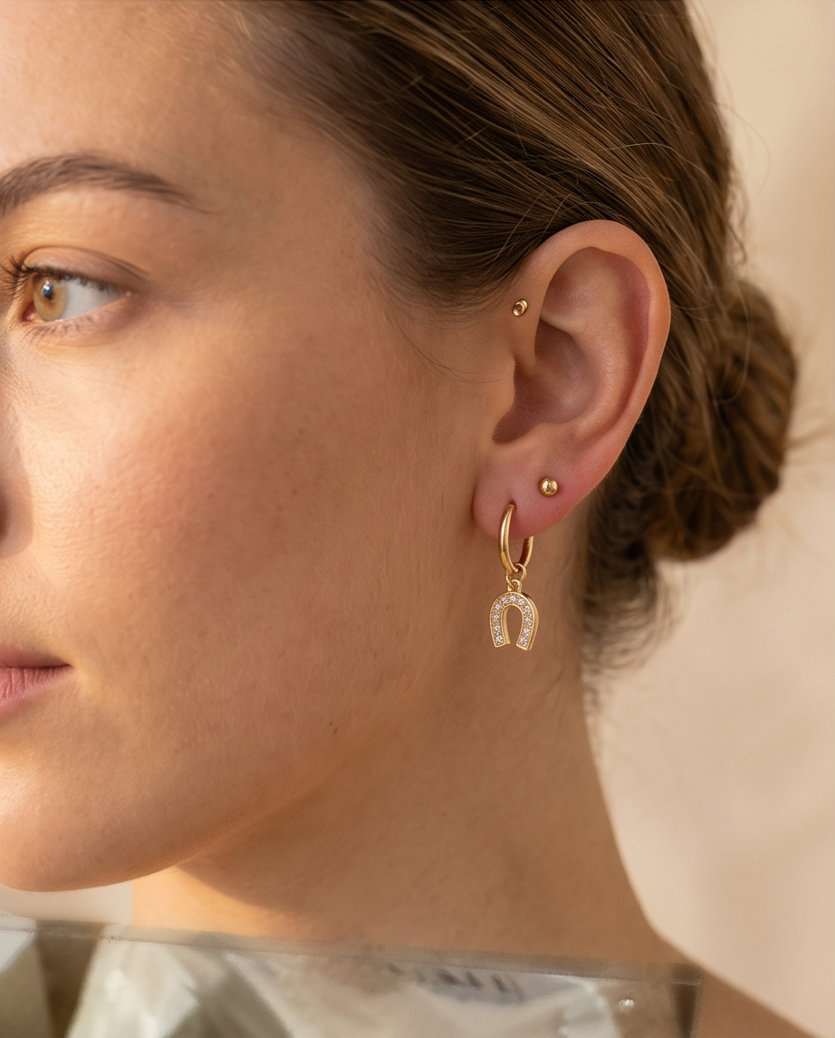 The Lucky Girl | 14k Gold Filled Pavé Horseshoe Hoop Earrings