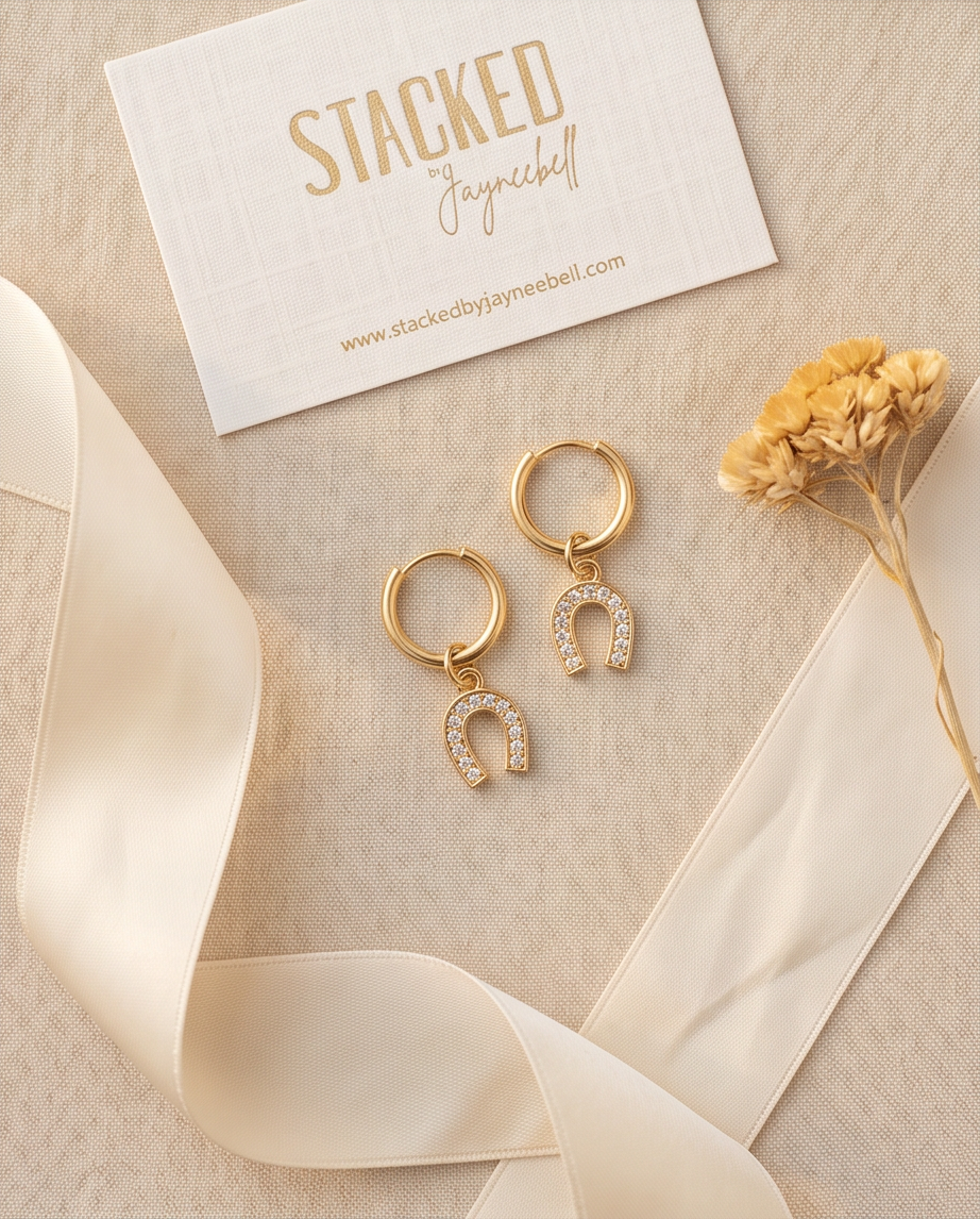 The Lucky Girl | 14k Gold Filled Pavé Horseshoe Hoop Earrings