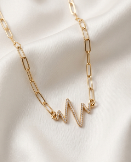 The Vital Necklace | Pavé Heartbeat | Gold Filled