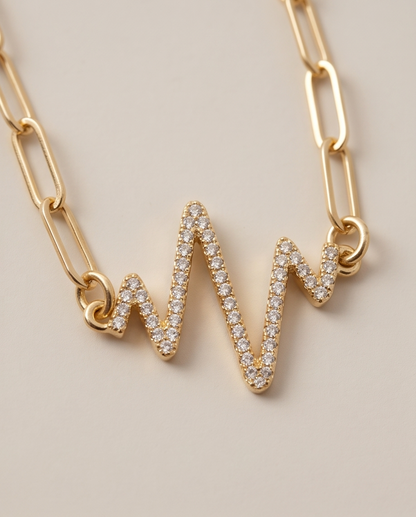 The Vital Necklace | Pavé Heartbeat | Gold Filled