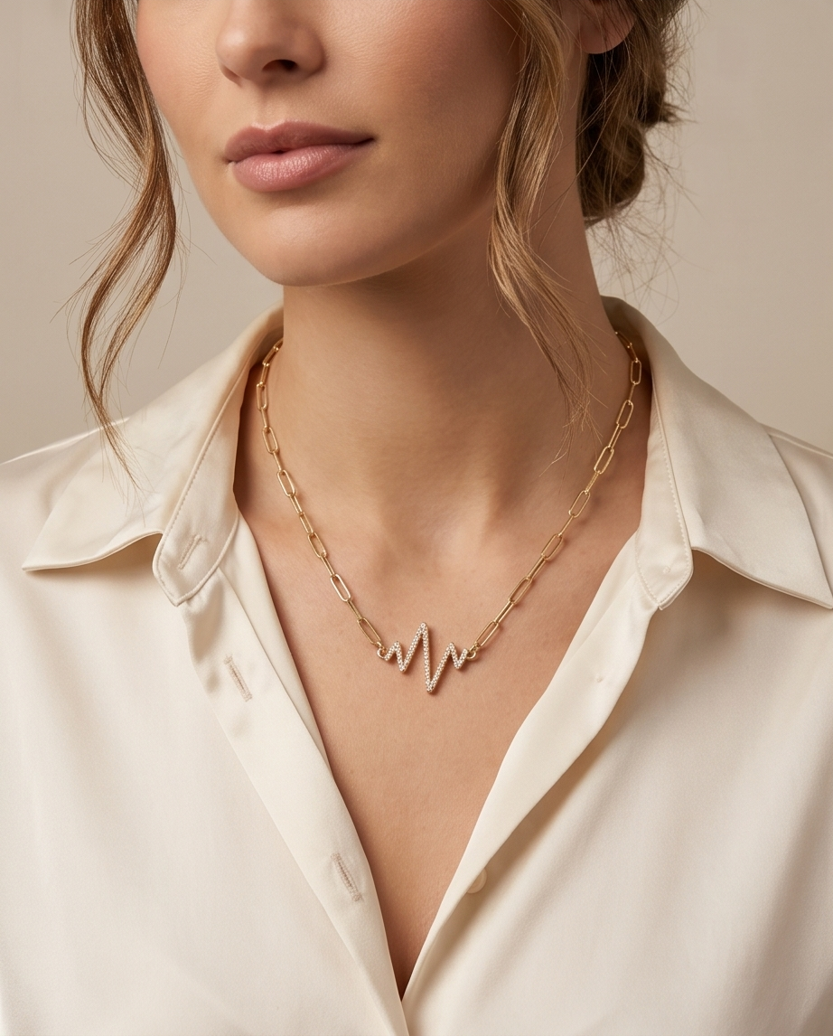 The Vital Necklace | Pavé Heartbeat | Gold Filled