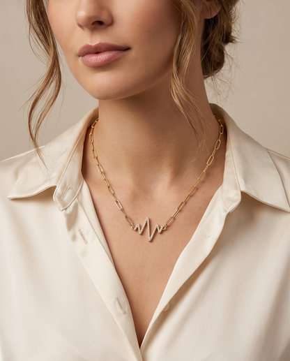 The Vital Necklace | Pavé Heartbeat | Gold Filled