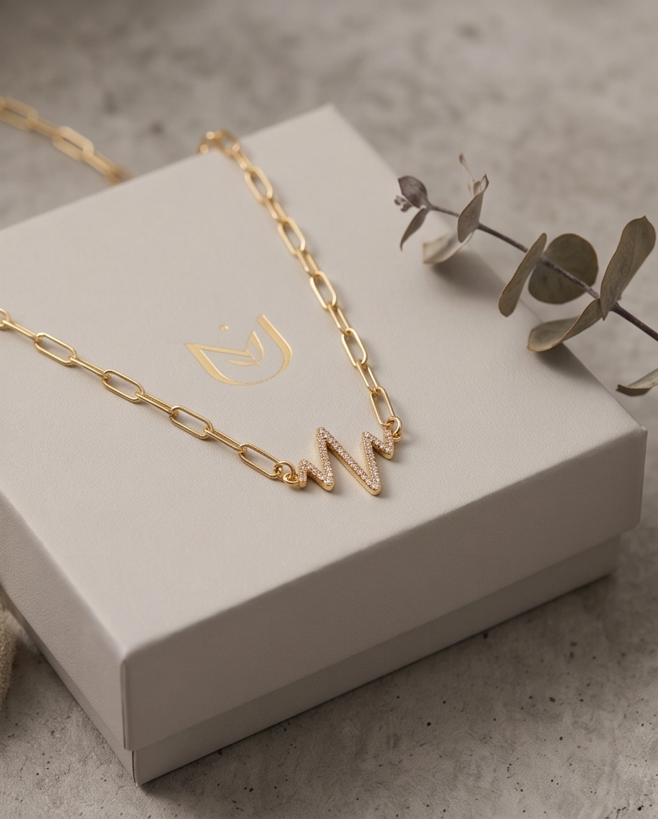 The Vital Necklace | Pavé Heartbeat | Gold Filled