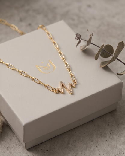 The Vital Necklace | Pavé Heartbeat | Gold Filled