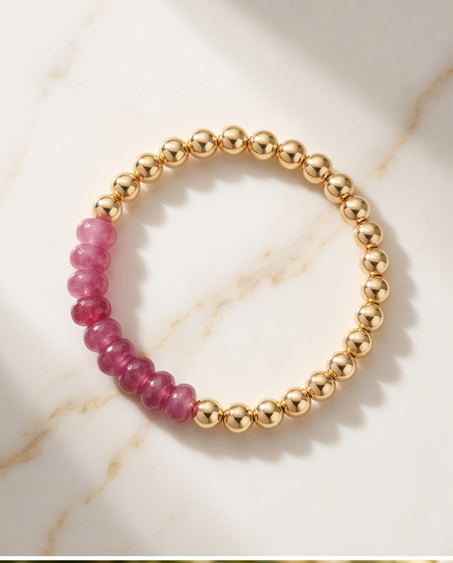 The Rose Garden | 6mm Pink Jade &amp; 14k Gold Filled Bracelet
