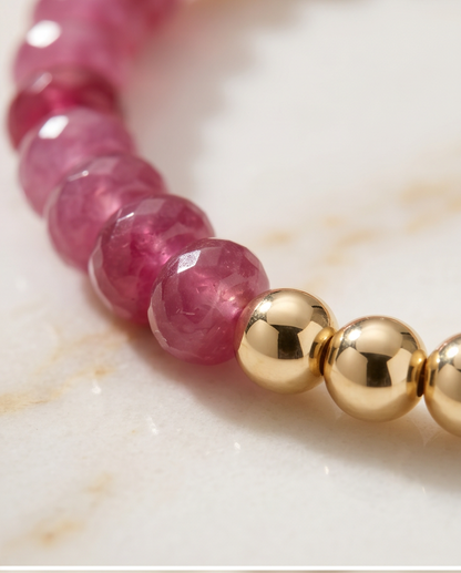 The Rose Garden | 6mm Pink Jade &amp; 14k Gold Filled Bracelet