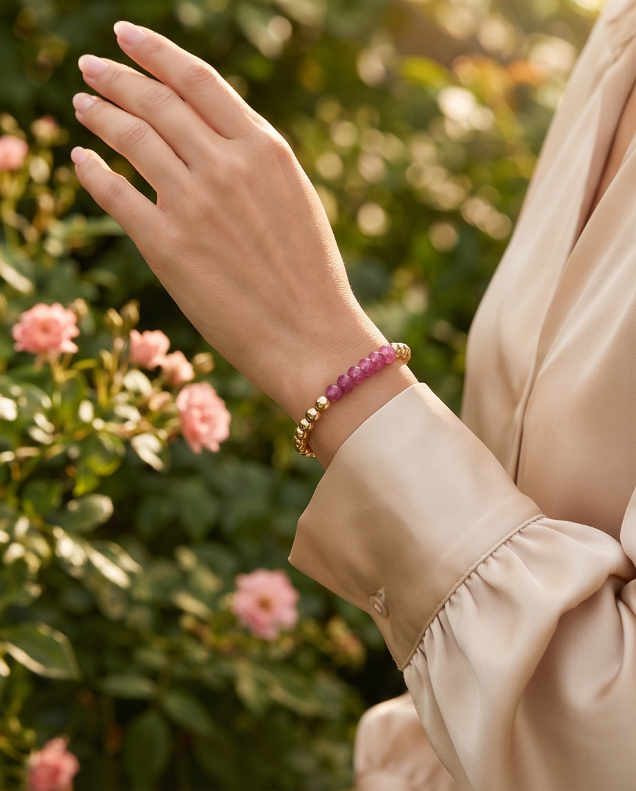 The Rose Garden | 6mm Pink Jade &amp; 14k Gold Filled Bracelet