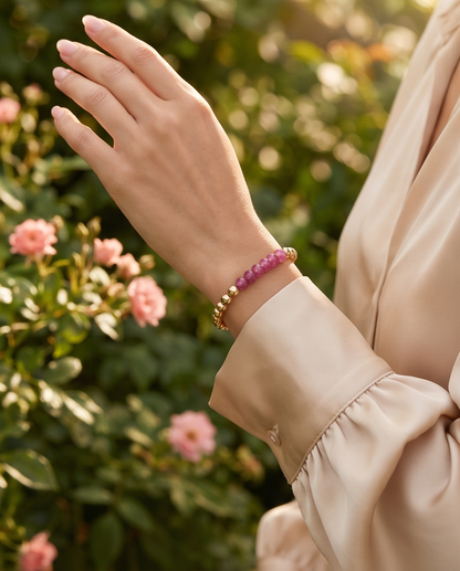 The Rose Garden | 6mm Pink Jade &amp; 14k Gold Filled Bracelet