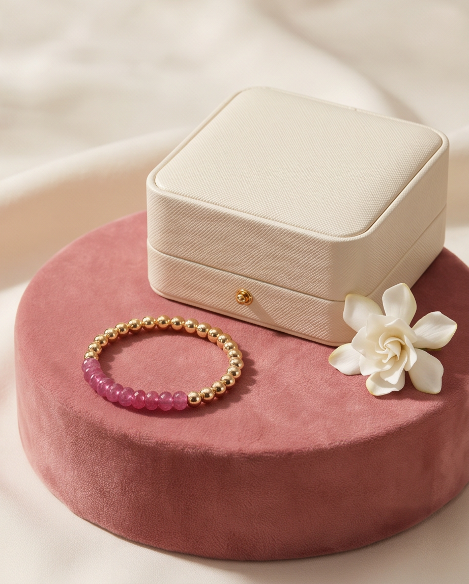 The Rose Garden | 6mm Pink Jade &amp; 14k Gold Filled Bracelet