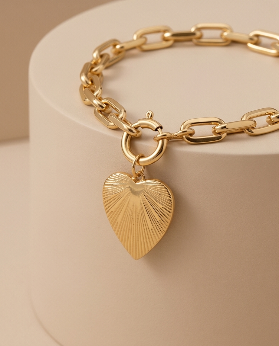 Wild Heart gold filled heart charm clipped onto chunky chain bracelet — Stacked by Jayneebell