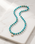 Sedona Sunset natural turquoise gold filled beaded necklace with CZ pendant on marble, Stacked by Jayneebell