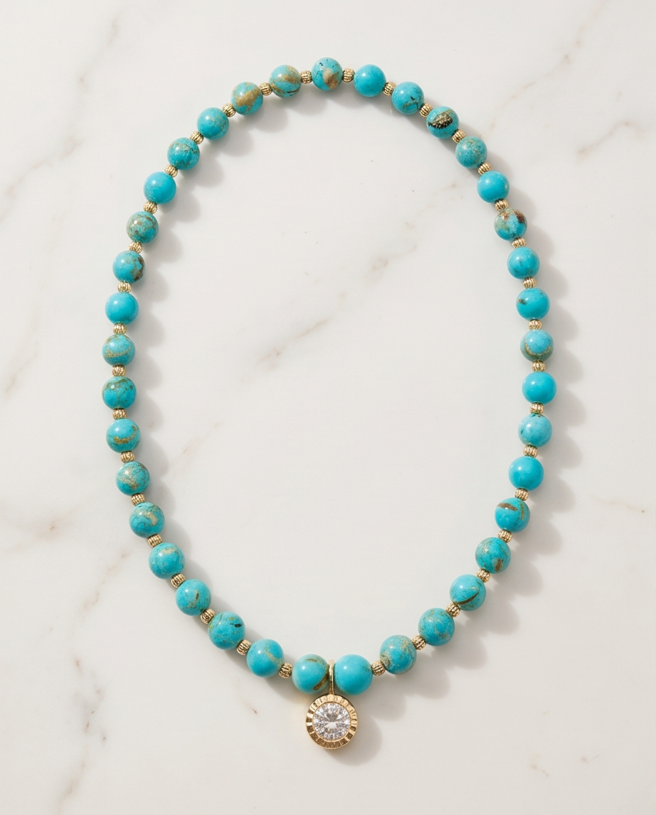 Sedona Sunset natural turquoise and gold filled beaded necklace on marble, Stacked by Jayneebell