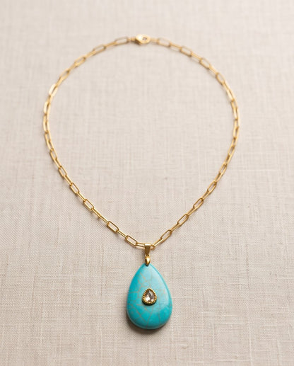 The Desert Bloom necklace - genuine turquoise teardrop pendant on 14k gold filled paperclip chain | Stacked by Jayneebell