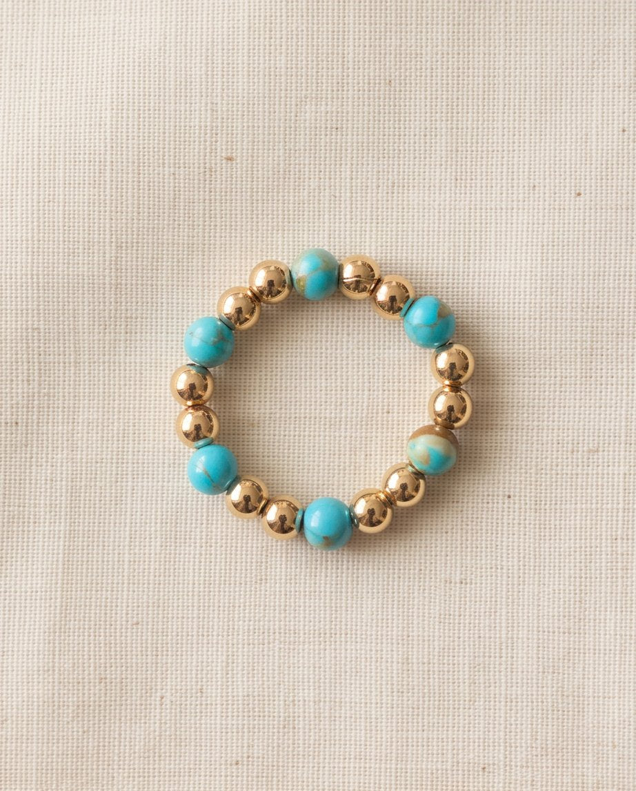 The Desert Bloom ring - genuine turquoise and 14k gold filled beaded stretch ring | Stacked by Jayneebell