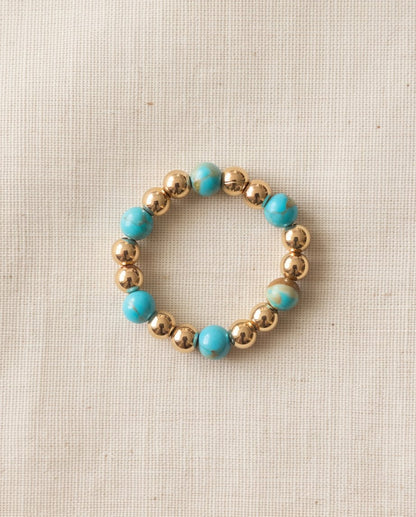 The Desert Bloom ring - genuine turquoise and 14k gold filled beaded stretch ring | Stacked by Jayneebell