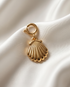 14k gold filled scallop seashell charm with spring clasp on cream satin — She Sells by Stacked by Jayneebell