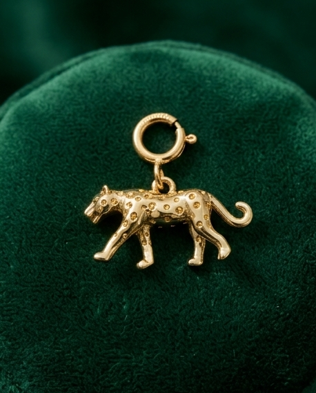 14k gold filled cheetah charm with spring clasp on green velvet — Untamed by Stacked by Jayneebell
