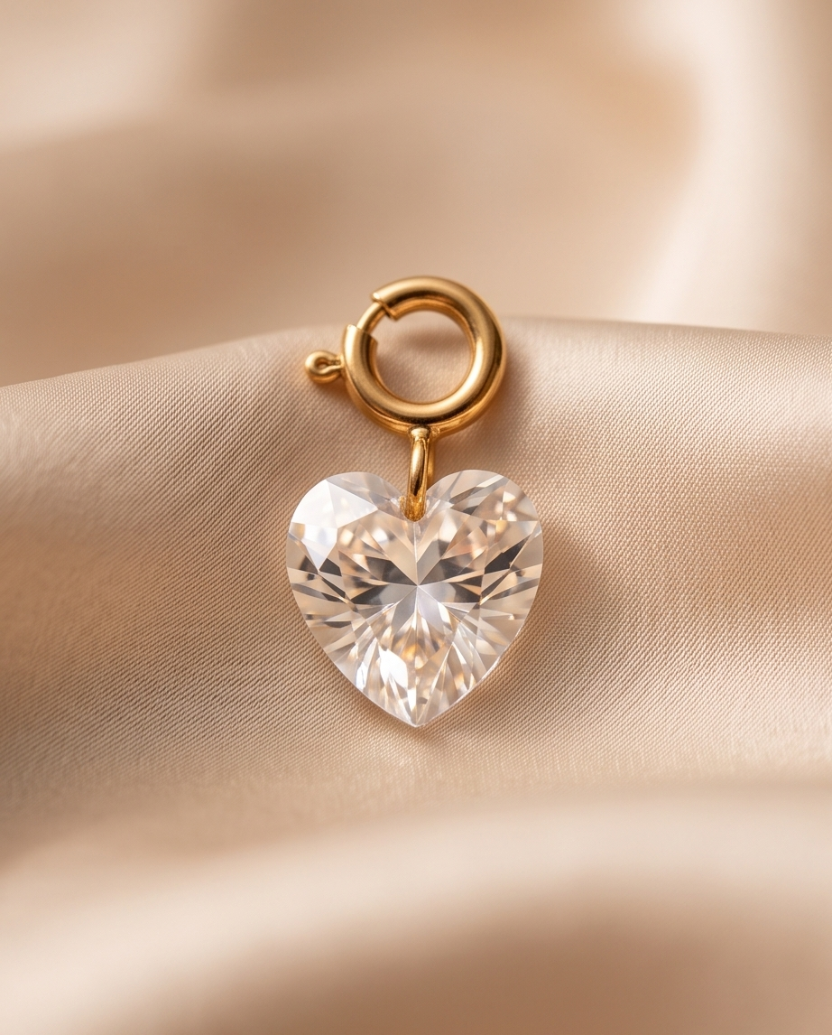 Heart-cut cubic zirconia charm with 14k gold filled spring clasp on silk | Stacked by Jayneebell