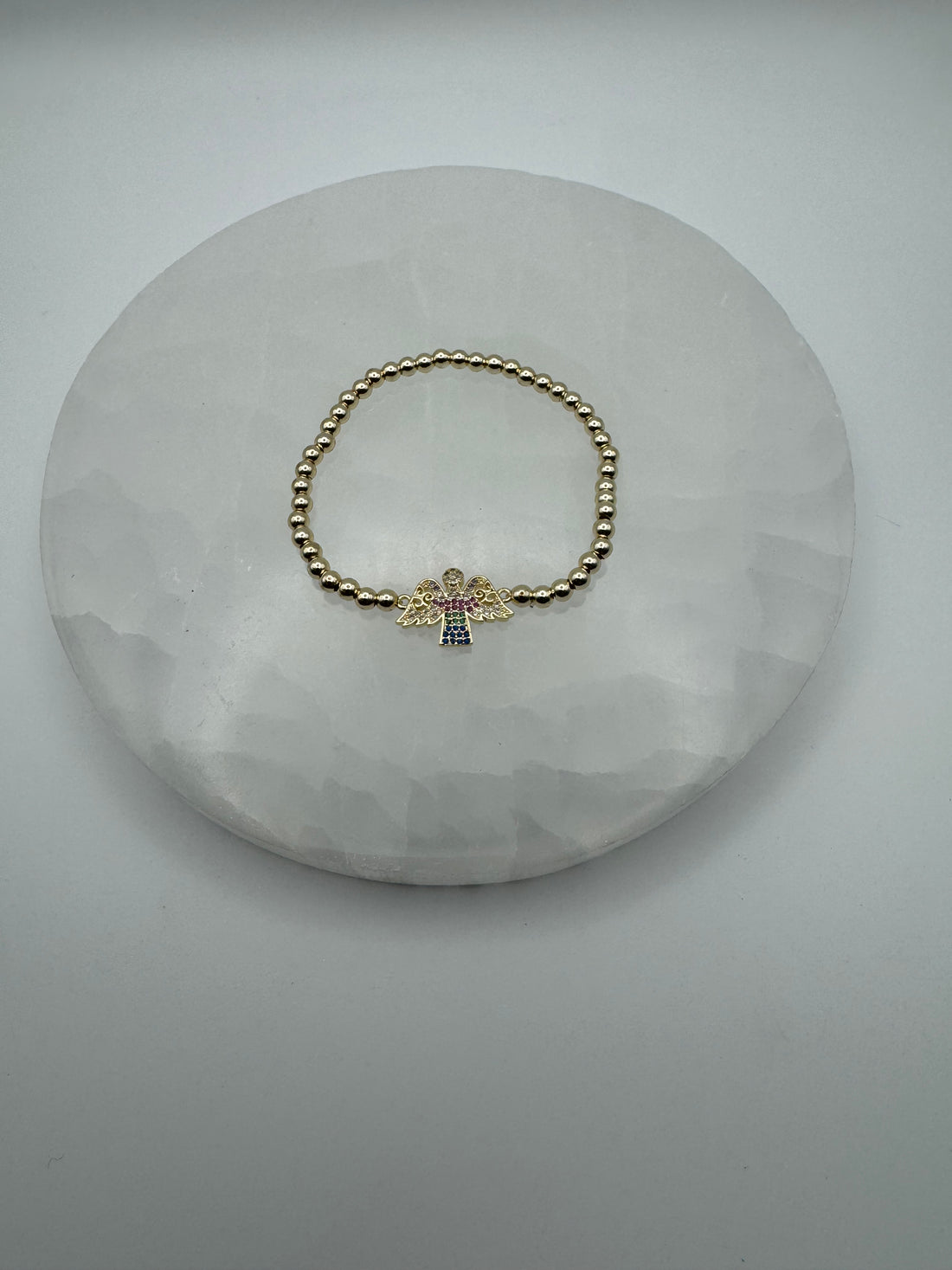 Angel Flat Charm Stretch Bracelet | 18k Gold Plated