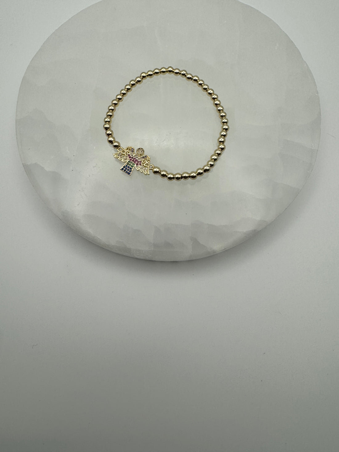 Angel Flat Charm Stretch Bracelet | 18k Gold Plated