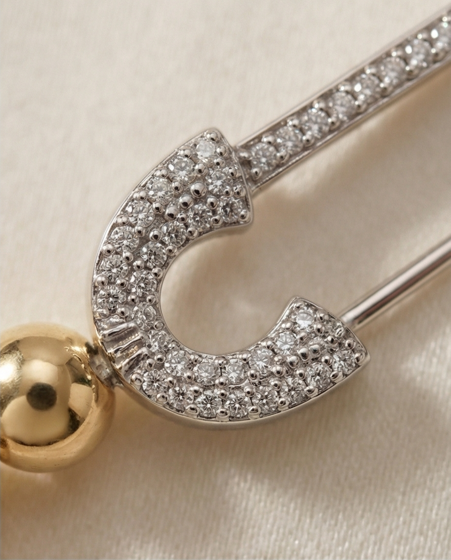 The Safety Net Bracelet | Pavé Safety Pin | 7mm Gold Filled Beaded Bracelet