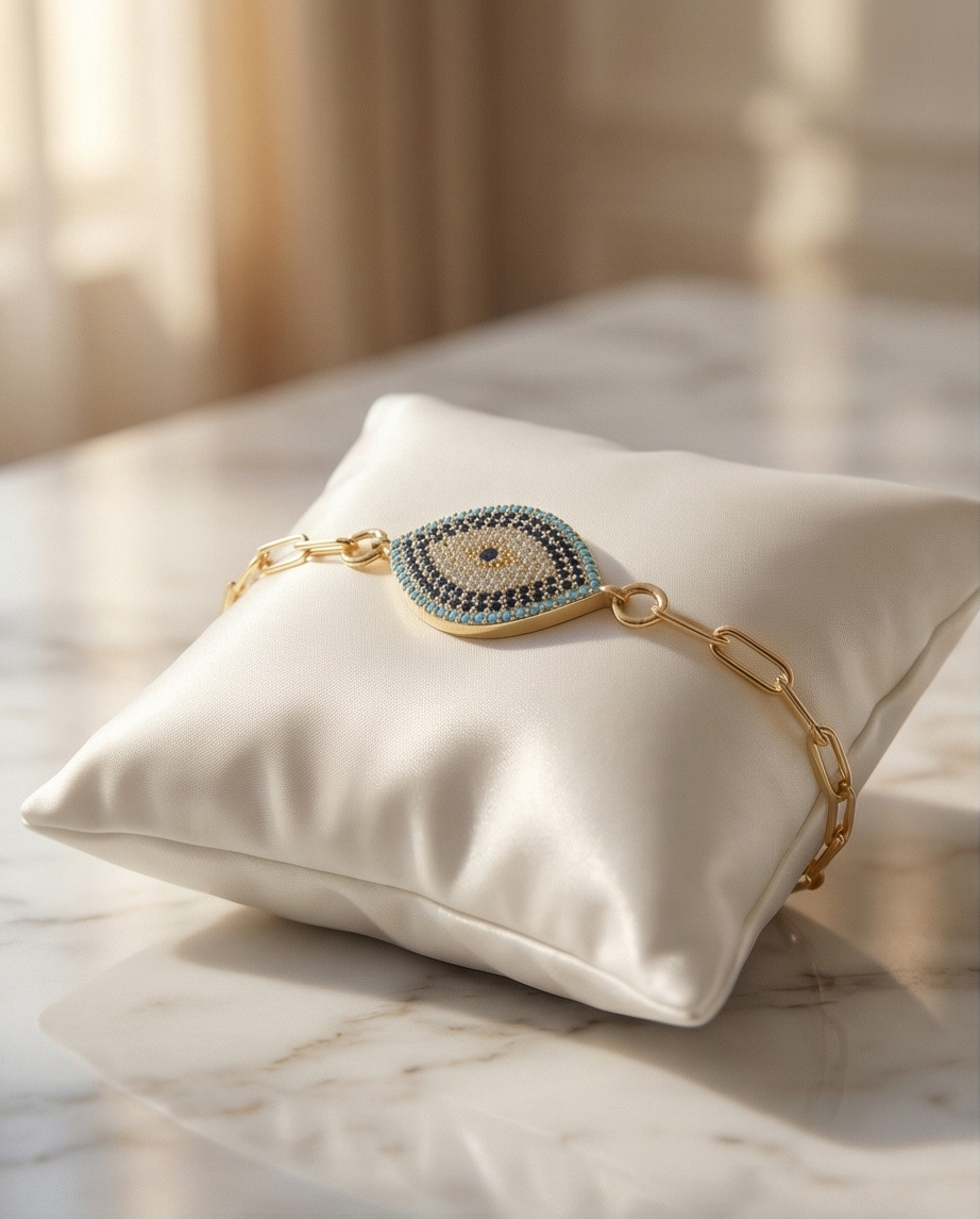 The Desert Guardian Bracelet | Gold Filled Paperclip Chain Evil Eye Bracelet