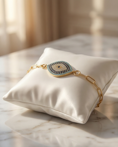 The Desert Guardian Bracelet | Gold Filled Paperclip Chain Evil Eye Bracelet