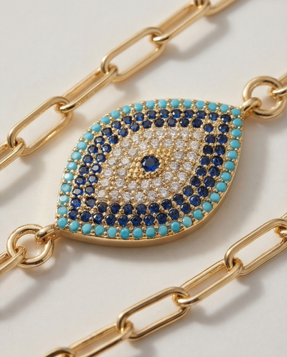 The Desert Guardian Bracelet | Gold Filled Paperclip Chain Evil Eye Bracelet
